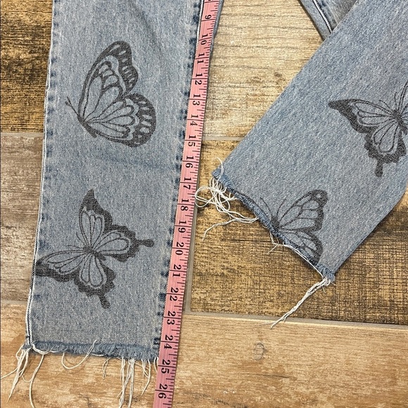 PacSun High Rise Straight Light Blue Denim Jeans Butterfly Print Button Fly 26 - Picture 10 of 10